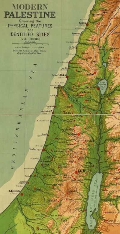 Fysische kaart van historisch Palestina (uitgesneden)